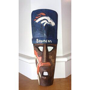 Denver Broncos Wooden Tiki Mask Wall Decor Man Cave Carved 15" Tall NFL Football